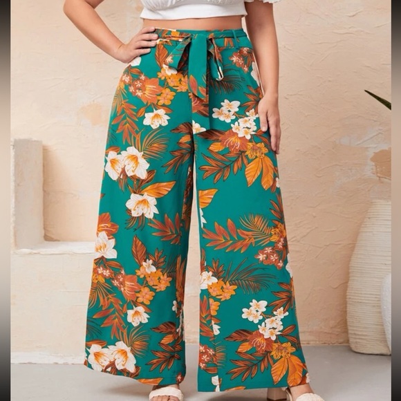 Boho Plus Size Floral Print Wide Leg Palazzo Pants - Picture 1 of 5